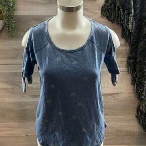 Jane And Delancey Womens Blue Scoop Neck Cold Shoulder Sleeve Blouse Top Size S